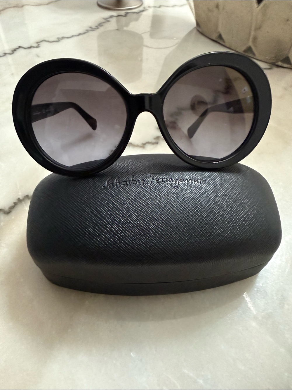 Salvatore Ferragamo Black Round Oversized Women’s Sunglasses